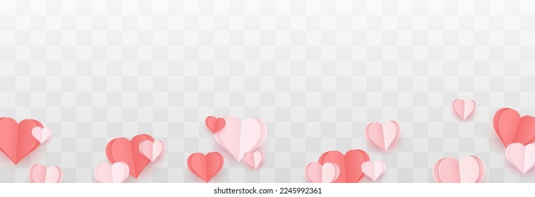 Paper flying hearts isolated on transparent background. Love symbol for Happy Women's, Mother's, Valentine's Day and birthday celebration. Vector illustration isolated on png.