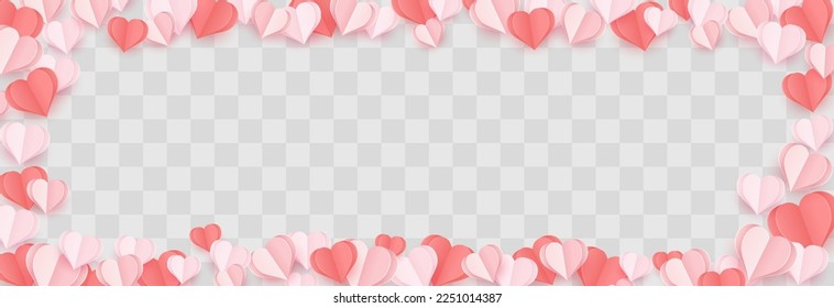 Paper flying hearts isolated on png background. Love symbol for Happy Women's, Mother's, Valentine's Day and birthday celebration. Vector illustration on transparent background