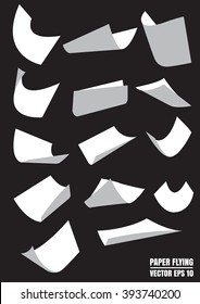 Paper flying from vector,white paper on black background.