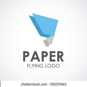 Paper flying of wing abstract vector and logo design or template sky with shadow business icon of company identity symbol concept
