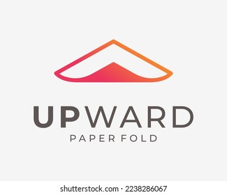 Paper Fold Page Sheet Document Upward Arrow Success Growth Direction Abstract Vector Logo Design