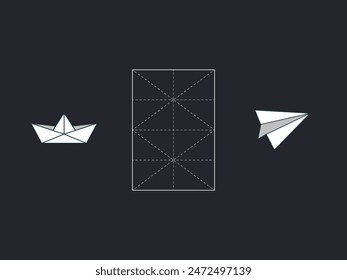 A Paper Fold, A paper plane and a paper boat. Vector Illustration