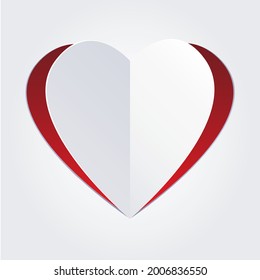 Paper folded heart. Papers cutout love label, cardboard fold tenderness hearted vector illustration with burgundy background