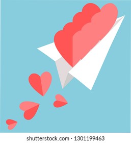 
Paper folded into a rocket and a pink heart shape, vector image