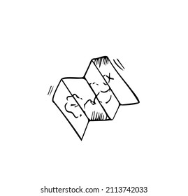Paper folded map with a route editable doodle hand drawn icon. Map for camping, hiking, local tourism illustration