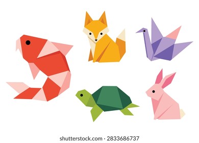 Paper Folded Origami Animals Vector Set Geometric Origami Clipart