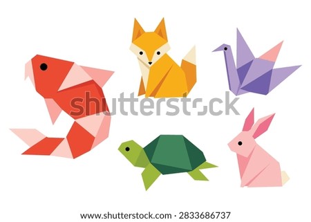 Paper Folded Origami Animals Vector Set Geometric Origami Clipart