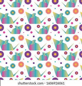 Paper folded, origami mouse or rat with flowers design.
