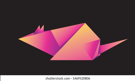 Paper folded, origami pink mouse or rat design.