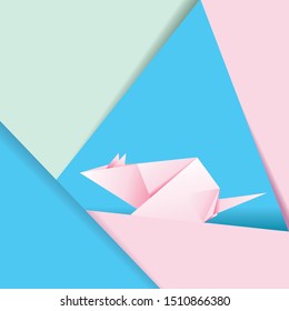 Paper folded, origami pink mouse or rat design.