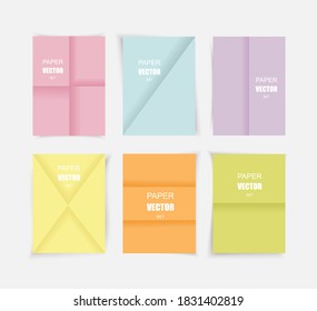 Paper folded poster set in bright colors, vector illustration.