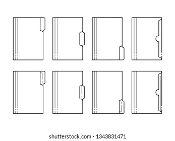 Paper folder thin line icons. Outlined archive file UI elements.