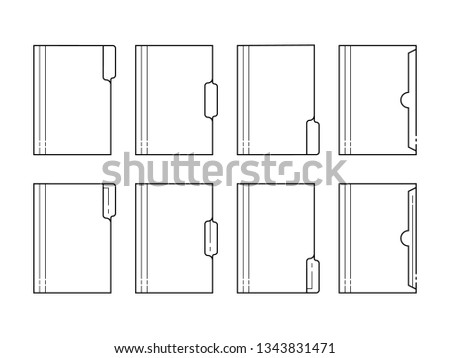 Paper folder thin line icons. Outlined archive file UI elements.