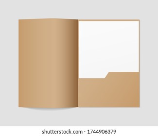 Paper folder with white paper mockup. Realistic open folder and paper template. Mockup vector isolated. Template design. Realistic vector illustration.