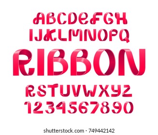Paper folding Alphabet Vector. Red Ribbon script font. Vector of modern stylized paper font. Alphabet letters. 3d alphabets set. Elements design.Strips folding abc