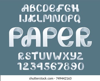 Paper Folding Alphabet Vector. White Ribbon Script Font. Vector Of Modern Stylized Paper Font. Alphabet Letters. 3d Alphabets Set. Elements Design.Strips Folding Abc