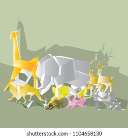 Paper folding of animal set, Vector Illustration.