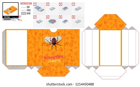 paper folding box with spider illustration. stock vector image