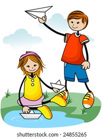 Niños plegables de papel - Vector