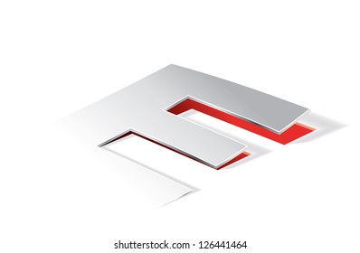 Paper folding with letter E in perspective view. Editable vector format.