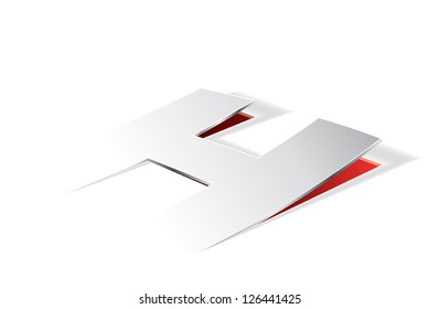 Paper folding with letter H in perspective view. Editable vector format.