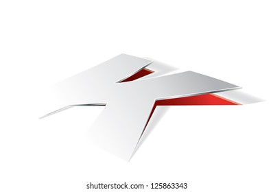 Paper folding with letter K in perspective view. Editable vector format.