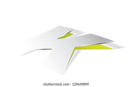 Paper folding with letter K in perspective view. Editable vector format.