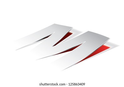 Paper folding with letter M in perspective view. Editable vector format.