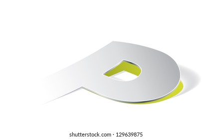 Paper folding with letter P in perspective view. Editable vector format.