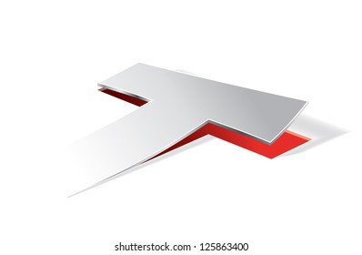 Paper folding with letter T in perspective view. Editable vector format.