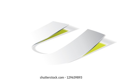 Paper folding with letter U in perspective view. Editable vector format.