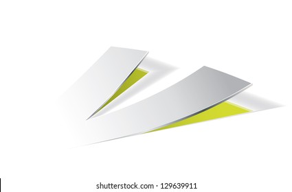 Papierfalten mit Buchstabe V in Perspektive. Bearbeitbares Vektorformat.