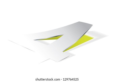 Paper folding with number 4 in perspective view. Editable vector format.