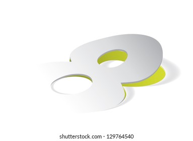 Paper folding with number 8 in perspective view. Editable vector format.