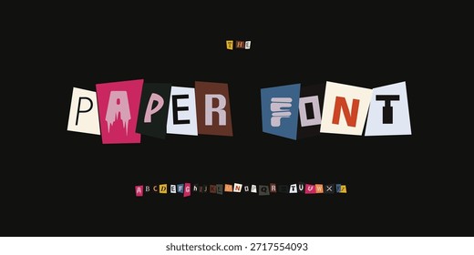Letra de colagem de vetor de logotipo de fonte de papel Conjunto de letras tipografia moderna, Design tipográfico de nota para texto de título, Manchete de cartaz de resgate, Tipo de logotipo de símbolo, Fontes de recorte de revista. face de tipos vetorial