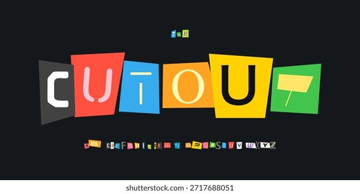Letra de colagem de vetor de logotipo de fonte de papel Conjunto de letras tipografia moderna, Design tipográfico de nota para texto de título, Manchete de cartaz de resgate, Tipo de logotipo de símbolo, Fontes de recorte de revista. face de tipos vetorial