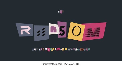 Letra de colagem de vetor de logotipo de fonte de papel Conjunto de letras tipografia moderna, Design tipográfico de nota para texto de título, Manchete de cartaz de resgate, Tipo de logotipo de símbolo, Fontes de recorte de revista. face de tipos vetorial