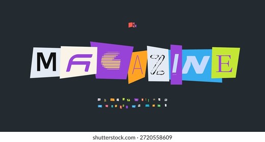 Letra de colagem de vetor de logotipo de fonte de papel Conjunto de letras tipografia moderna, Design tipográfico de nota para texto de título, Manchete de cartaz de resgate, Tipo de logotipo de símbolo, Fontes de recorte de revista. face de tipos vetorial