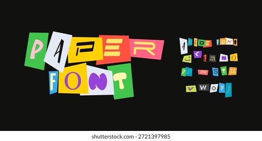 Letra de colagem de vetor de logotipo de fonte de papel Conjunto de letras tipografia moderna, Design tipográfico de nota para texto de título, Manchete de cartaz de resgate, Tipo de logotipo de símbolo, Fontes de recorte de revista. face de tipos vetorial