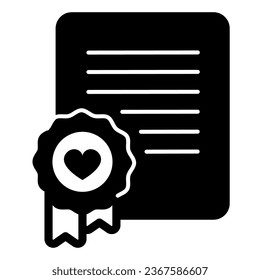 Paper form with wax seal, heart and ribbons solid icon, dating concept, questionnaire vector sign on white background, glyph style icon for mobile concept and web design. Vector graphics