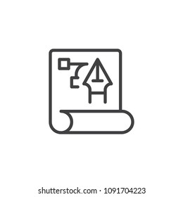 Paper with fountain pen outline icon. linear style sign for mobile concept and web design. Planning simple line vector icon. Symbol, logo illustration. Pixel perfect vector graphics