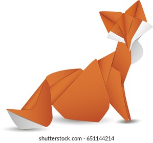 Paper fox isolated icon. Origami animal object vector illustration.