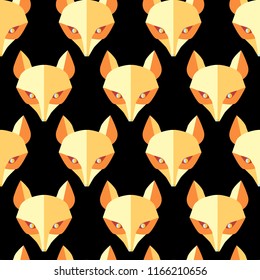 Paper foxes black vector seamless pattern for wrapping, craft, textile, fabric
