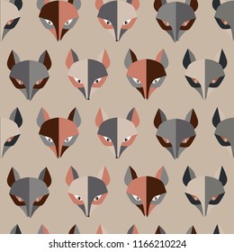 Paper foxes grey vector seamless pattern for wrapping, craft, textile, fabric