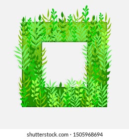 Paper frame with paper cut out leaves. Speech bubble with green paper floral elements