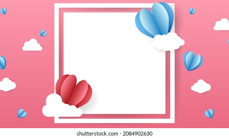 Paper frame with heart and cloud with copy space in Valentine's Day on pink background , Flat Modern design , illustration Vector EPS 10