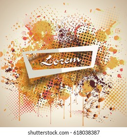 Paper frame on abstract blot, spot background. Ink drop. Illustration texture for design and formalization.