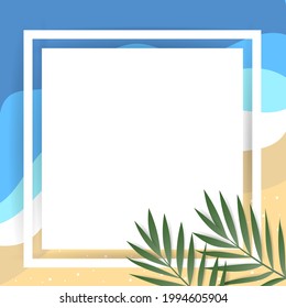 Paper frame with palm leaves on with sandy beach and sea in Summer session,isolated on white background, Vector illustration EPS 10