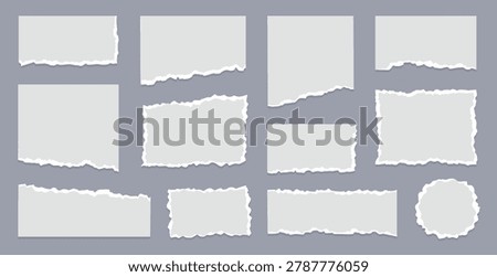 Paper frame rip collage set. Hand drawn paper frame rip cut tear white sheet texture edge. Torn vintage scrap note picture label memo scrapbook grunge background. Vector