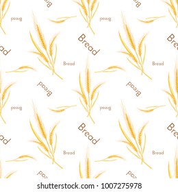 Paper frame rye .seamless pattern of wheat for bread.With text